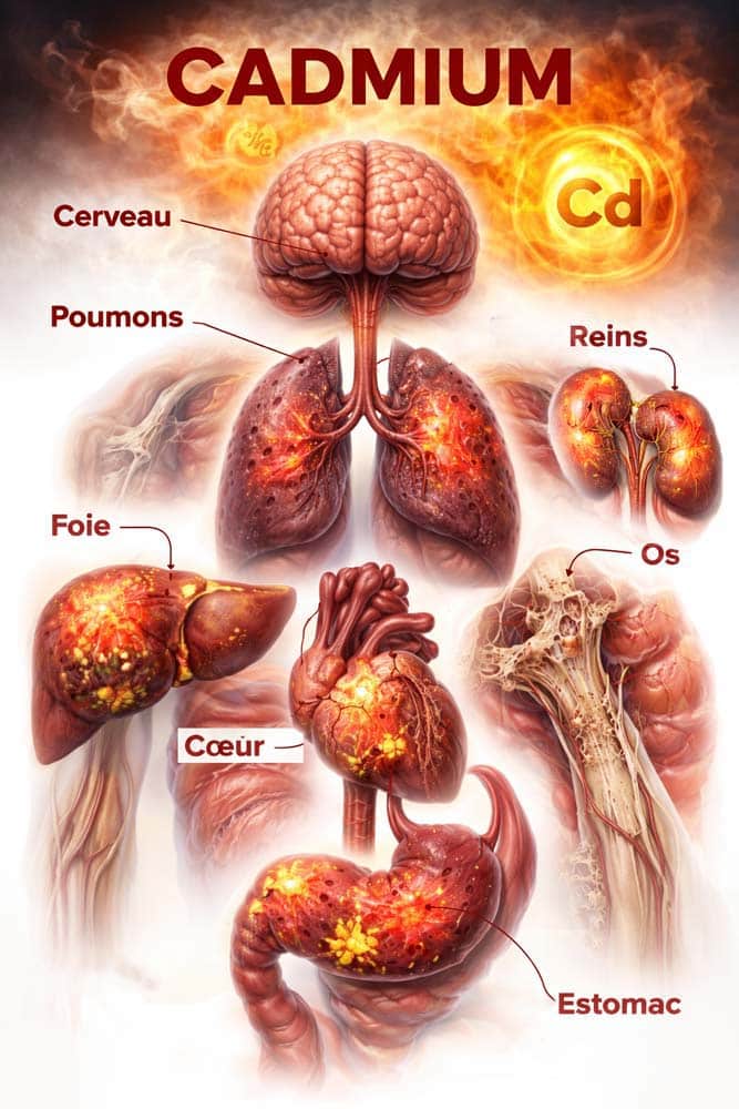 Les organes du corps touch&eacute;s par le cadmium