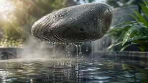 La condensation sur les pierres au jardin